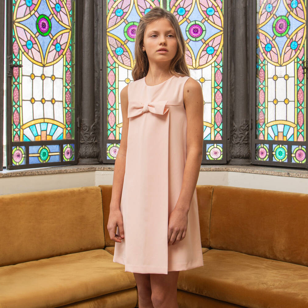 Patachou-Girls Peach Pink Sleeveless A-Line Dress with Bow | Childrensalon Outlet