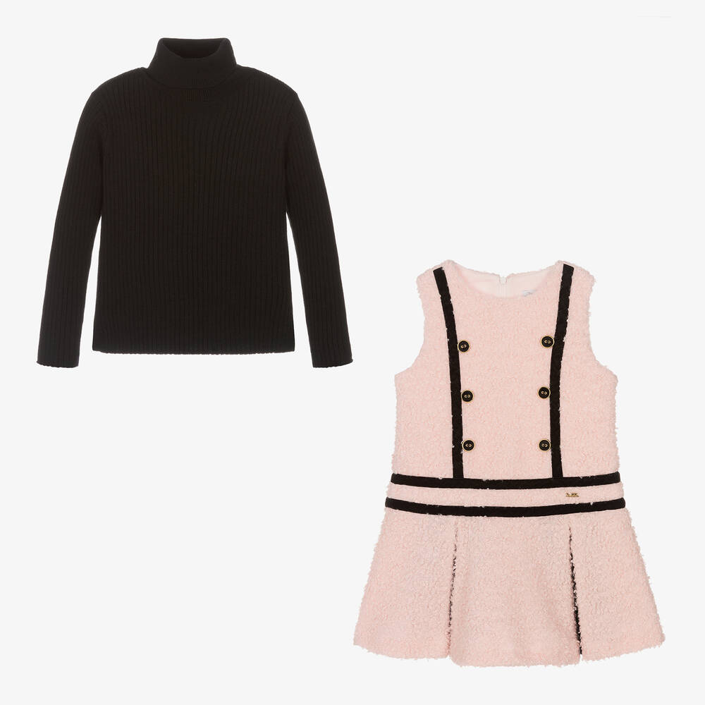 Patachou-Черный топ и розовое платье из букле | Childrensalon Outlet