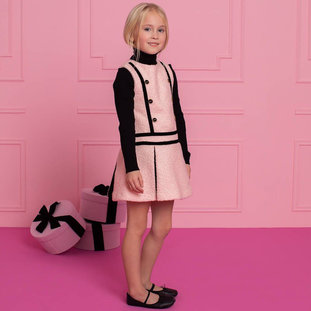 Patachou - Girls Pink & Black Bouclé Dress Set