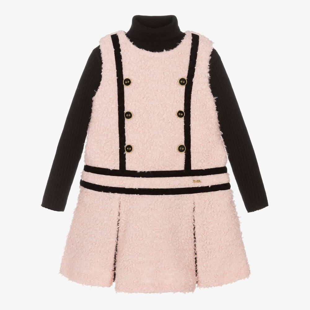 Patachou - Girls Pink & Black Bouclé Dress Set | Childrensalon