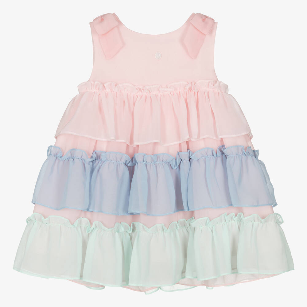 Patachou-Girls Pink & Blue Chiffon Ruffle Dress | Childrensalon Outlet