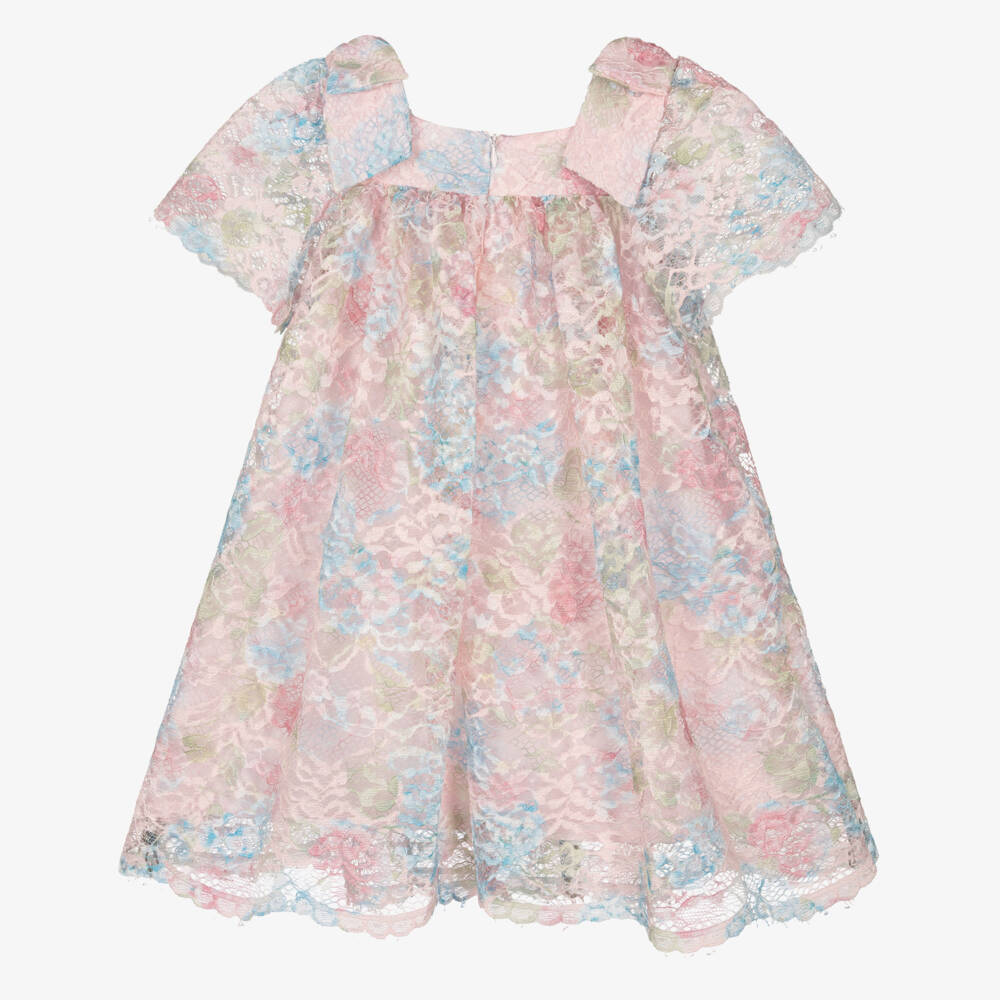 Patachou-Girls Pink & Blue Floral Lace Dress | Childrensalon Outlet