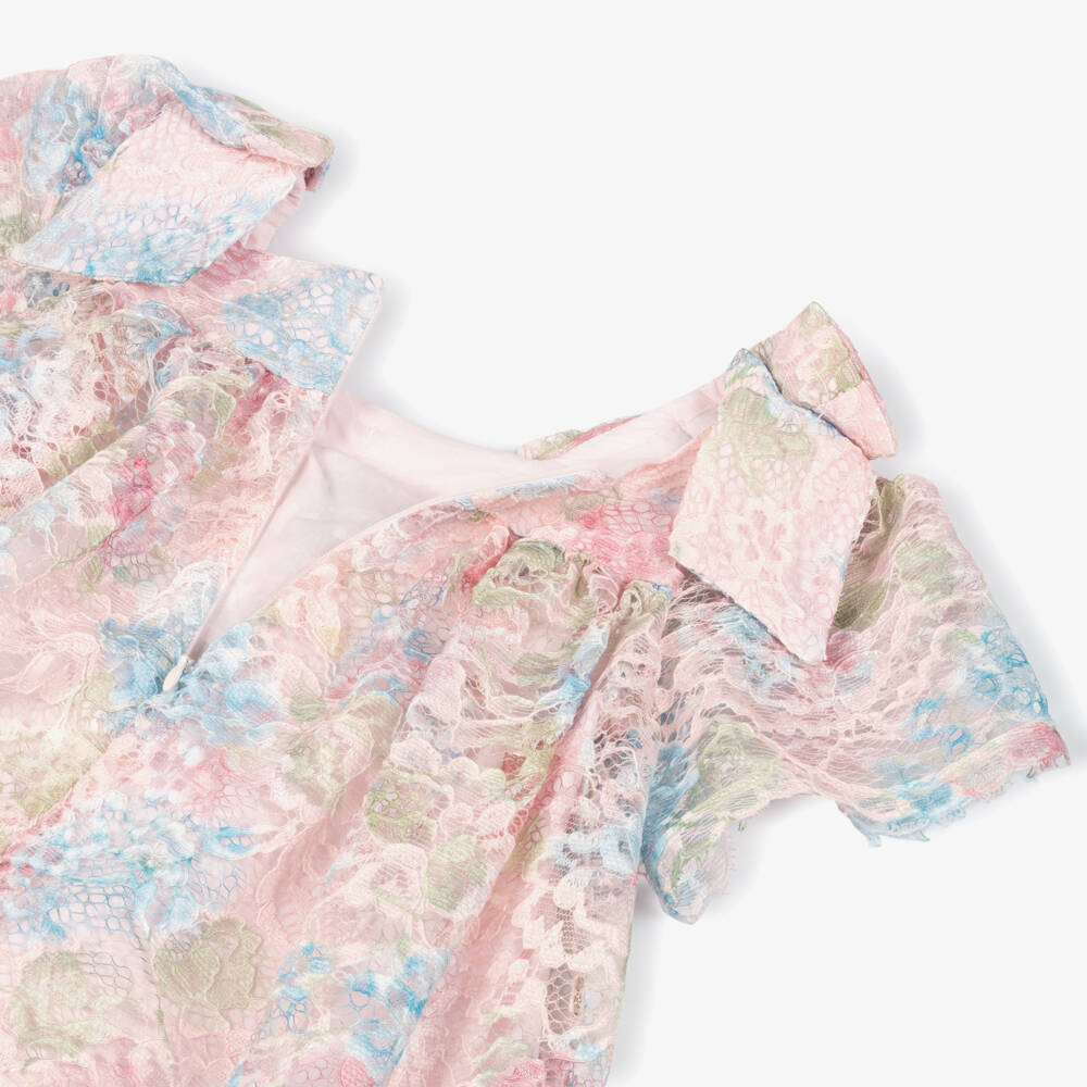 Patachou-Girls Pink & Blue Floral Lace Dress | Childrensalon Outlet