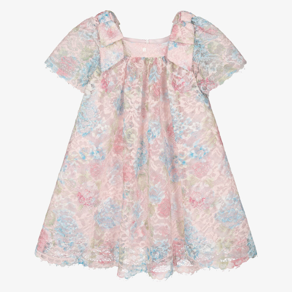 Patachou-Girls Pink & Blue Floral Lace Dress | Childrensalon Outlet