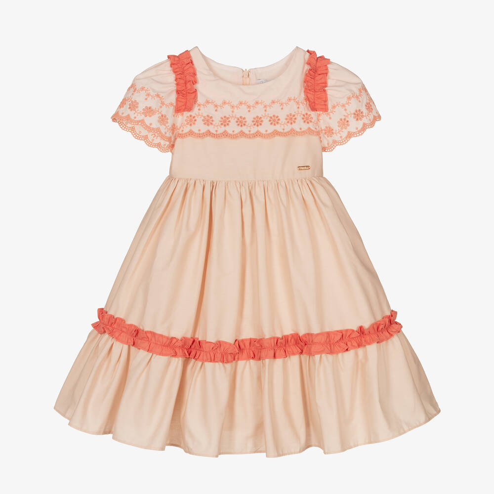 Patachou - Robe rose broderie anglaise fille | Childrensalon