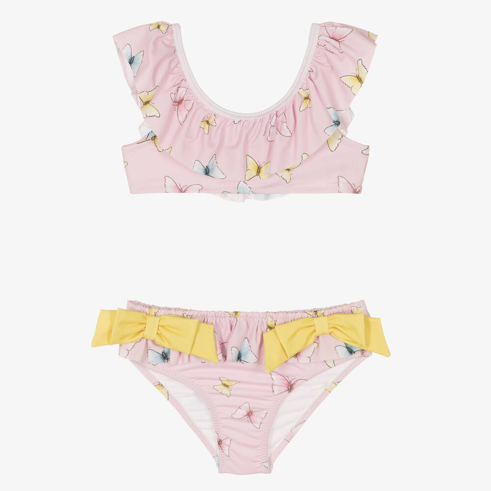 Patachou - Girls Pink Butterfly Ruffle Bikini | Childrensalon