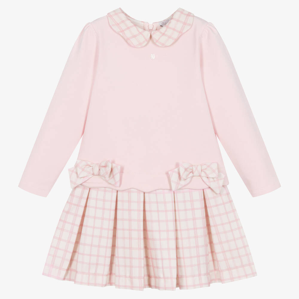 Patachou - Girls Pink Check Collar Dress | Childrensalon