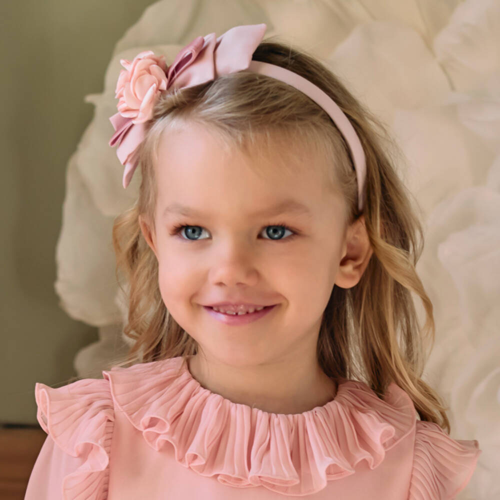 Patachou-Girls Pink Chiffon Bow & Flower Hairband | Childrensalon Outlet
