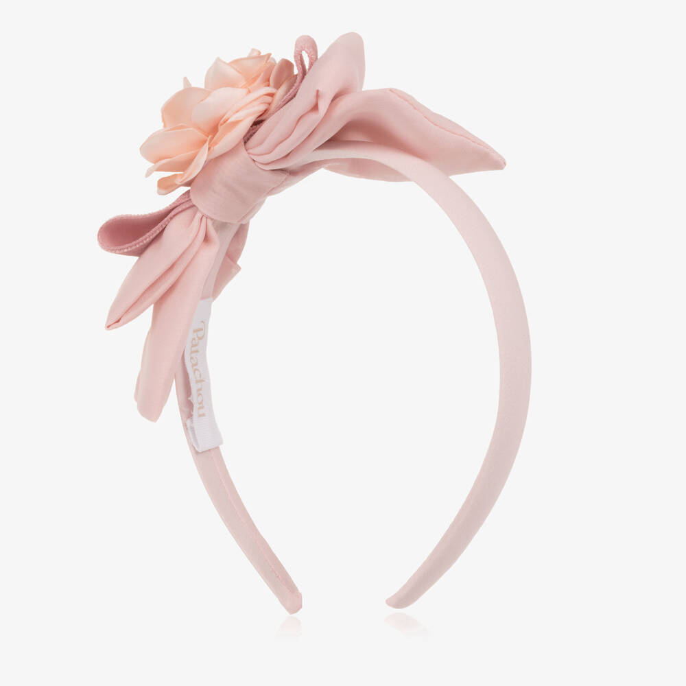 Patachou-Girls Pink Chiffon Bow & Flower Hairband | Childrensalon Outlet