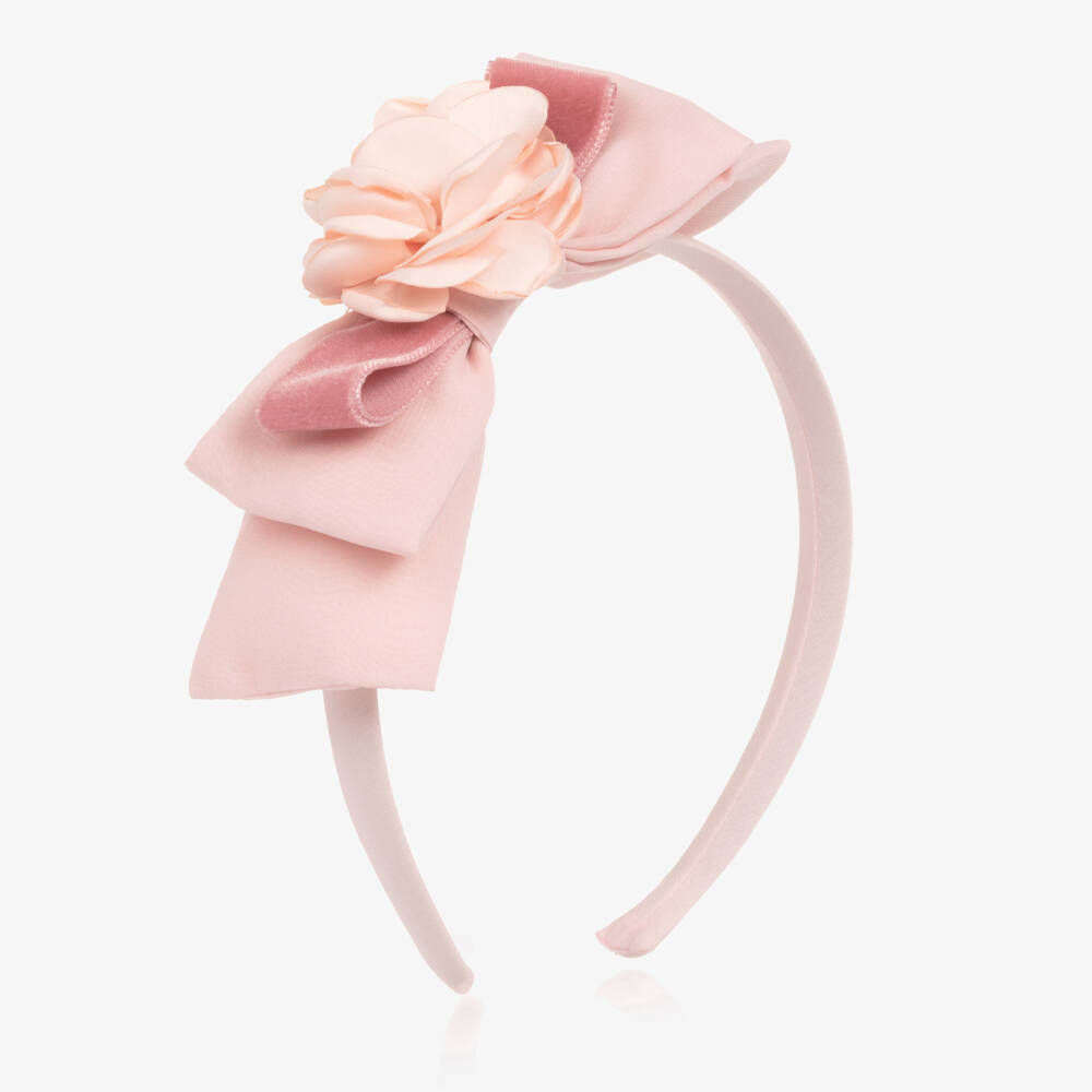 Patachou-Girls Pink Chiffon Bow & Flower Hairband | Childrensalon Outlet