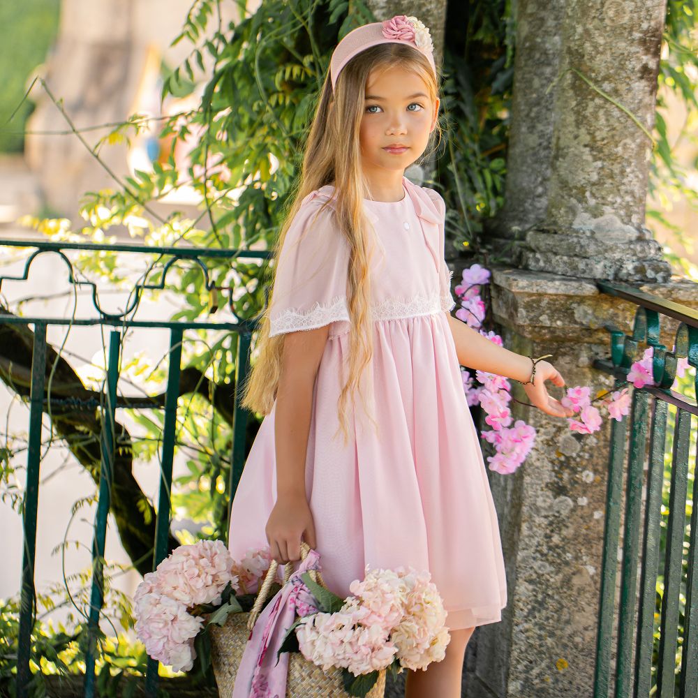 Girls pink discount chiffon dress