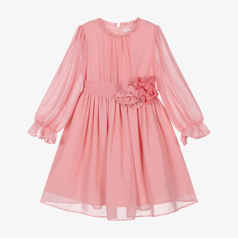 Patachou-Платье из шифона с рюшами для девочек в нежно-розовом цвете | Childrensalon Outlet