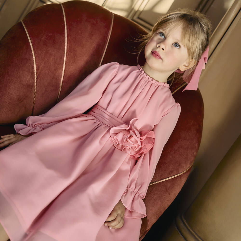 Patachou-Платье из шифона с рюшами для девочек в нежно-розовом цвете | Childrensalon Outlet