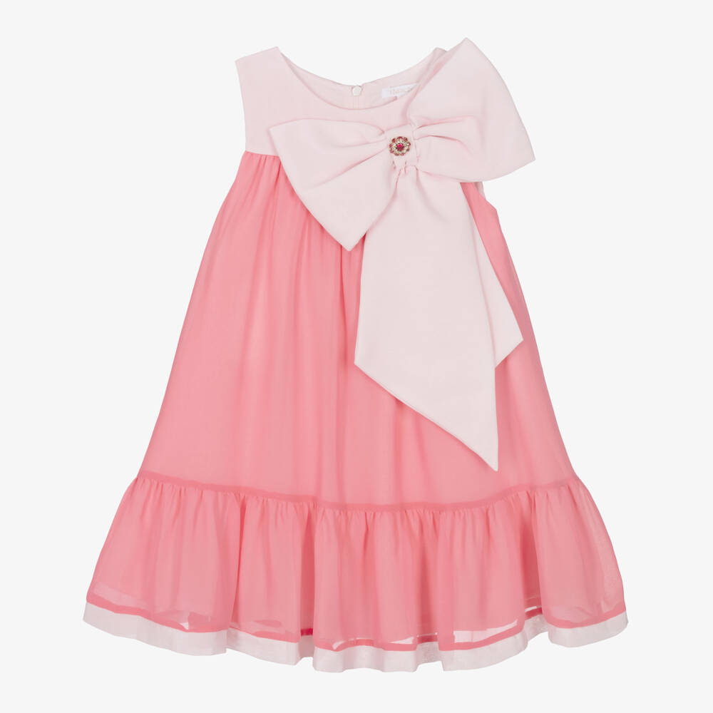 Patachou-Girls Pink Chiffon Dress with Statement Bow | Childrensalon Outlet