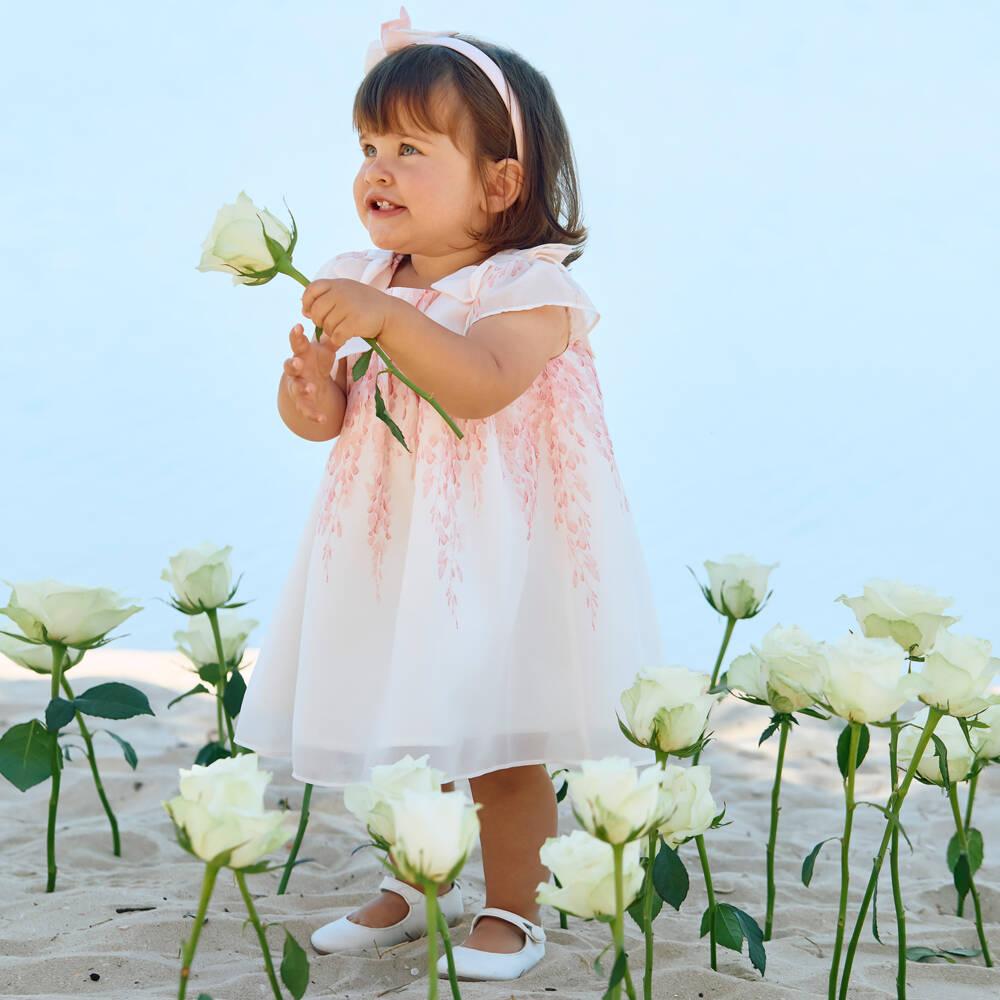 Patachou-Girls Pink Chiffon Floral Print Dress | Childrensalon Outlet