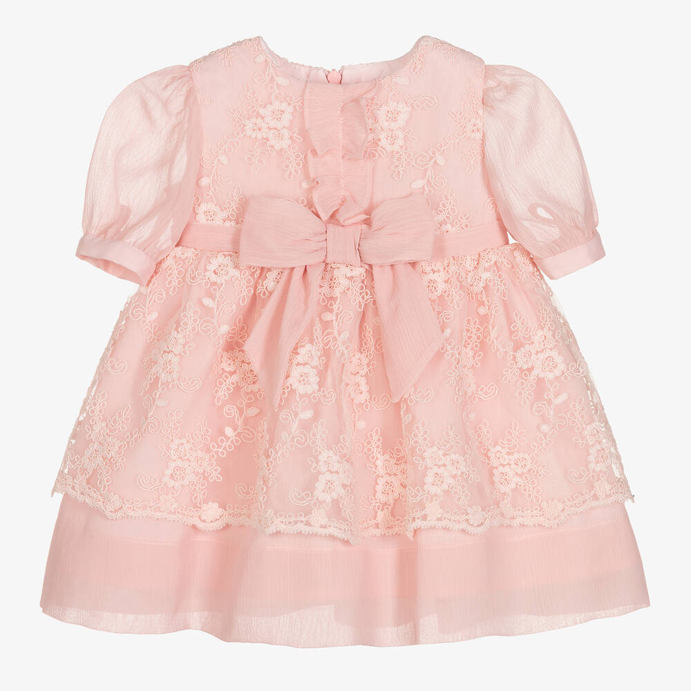 Patachou - Girls Pink Chiffon Lace Dress | Childrensalon