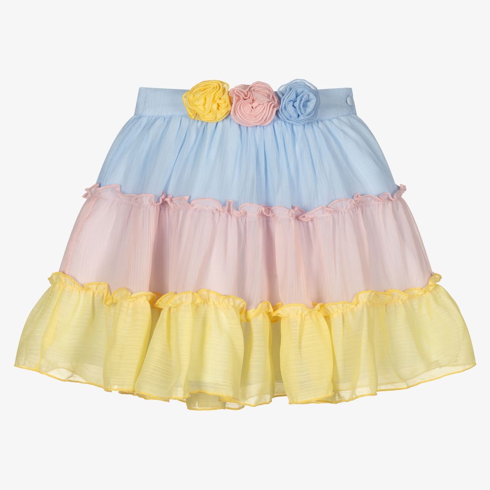 Patachou-تنورة شيفون لون زهري وأصفر وأزرق | Childrensalon Outlet
