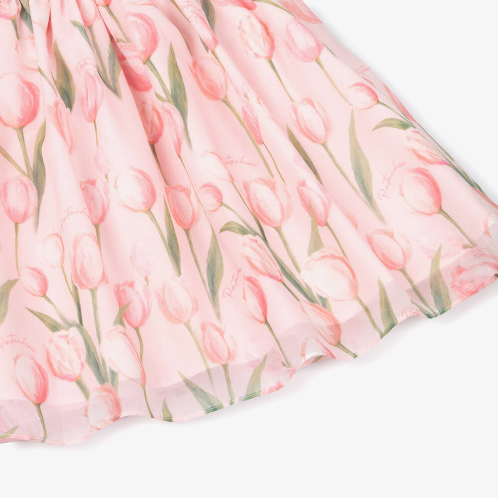 Patachou-Girls Pink Chiffon Tulip Print Dress | Childrensalon Outlet