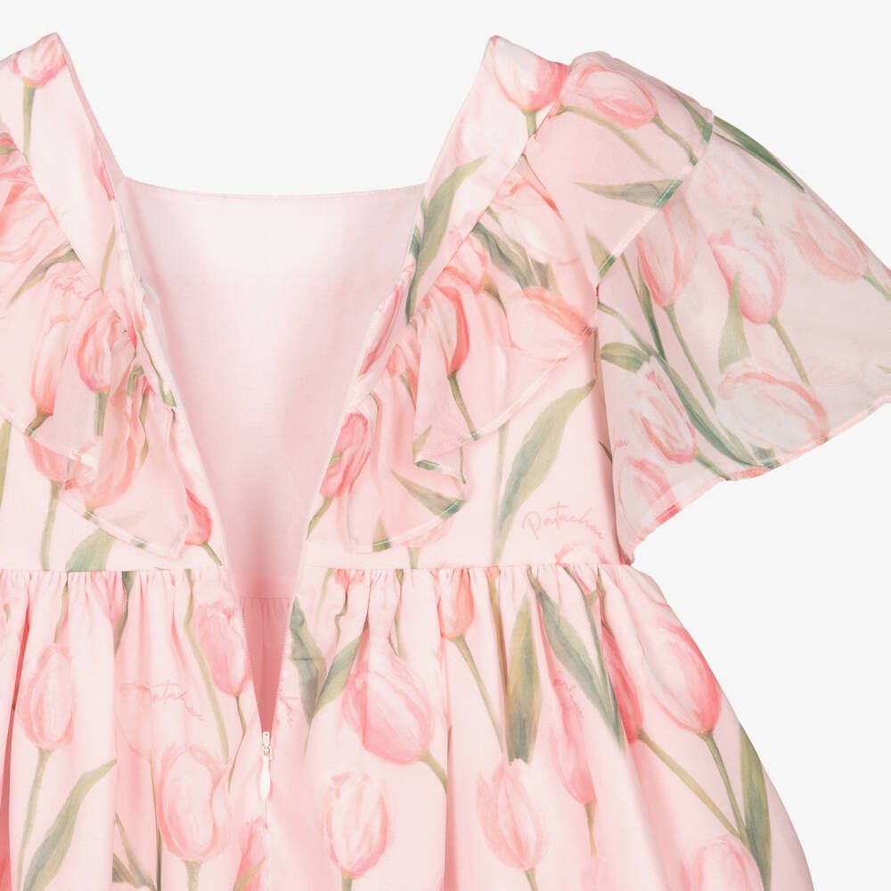 Patachou-Girls Pink Chiffon Tulip Print Dress | Childrensalon Outlet