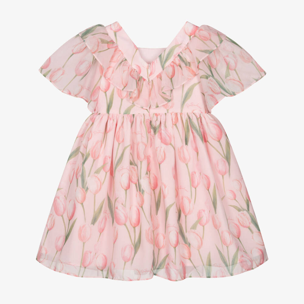 Patachou-Girls Pink Chiffon Tulip Print Dress | Childrensalon Outlet