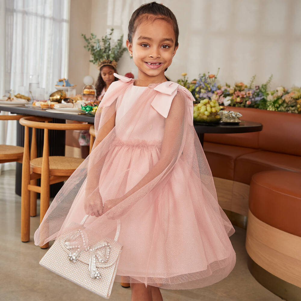 Patachou-Girls Pink Chiffon & Tulle Cape Style Dress | Childrensalon Outlet
