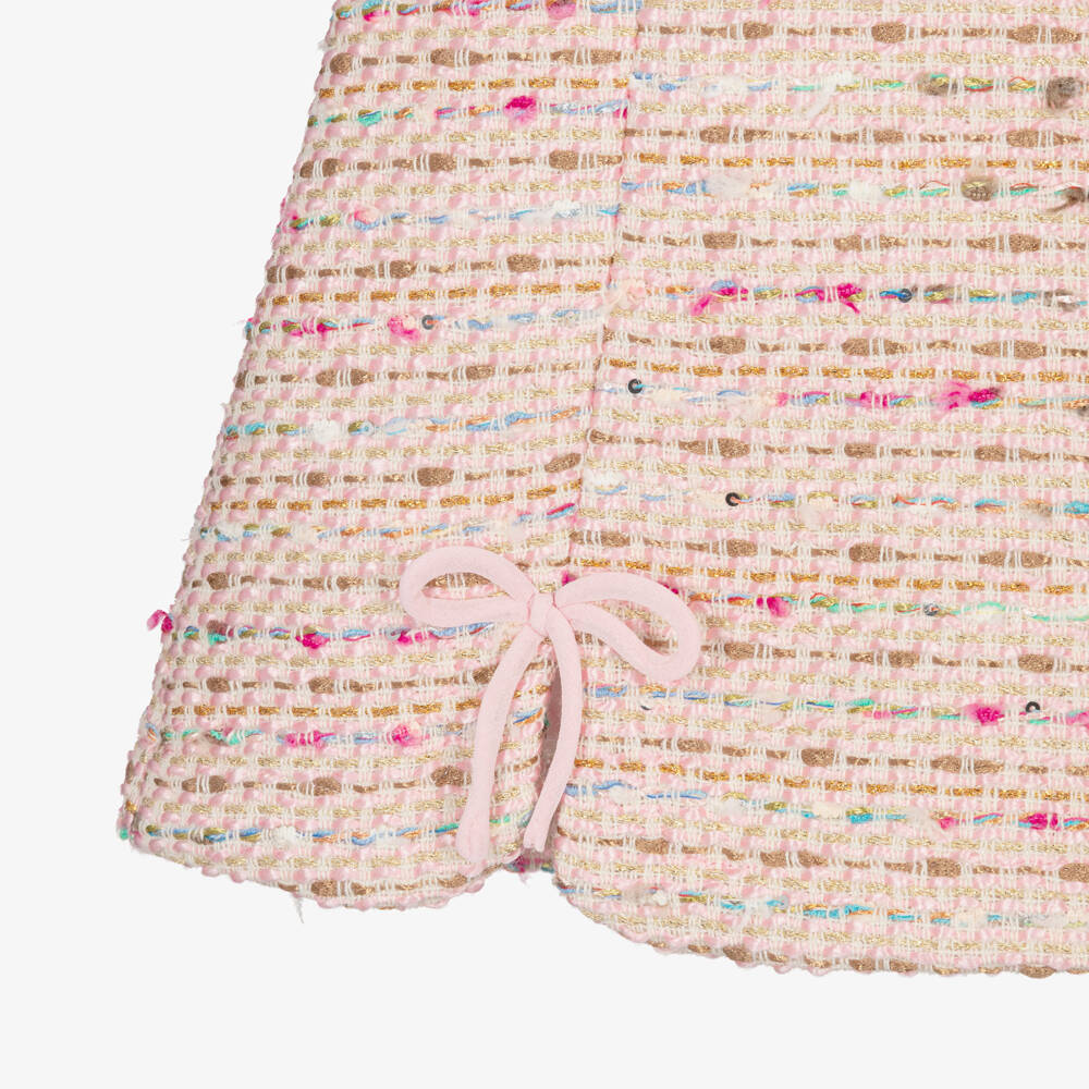Patachou-Girls Pink Chiffon & Tweed Dress with Jewelled Buttons | Childrensalon Outlet