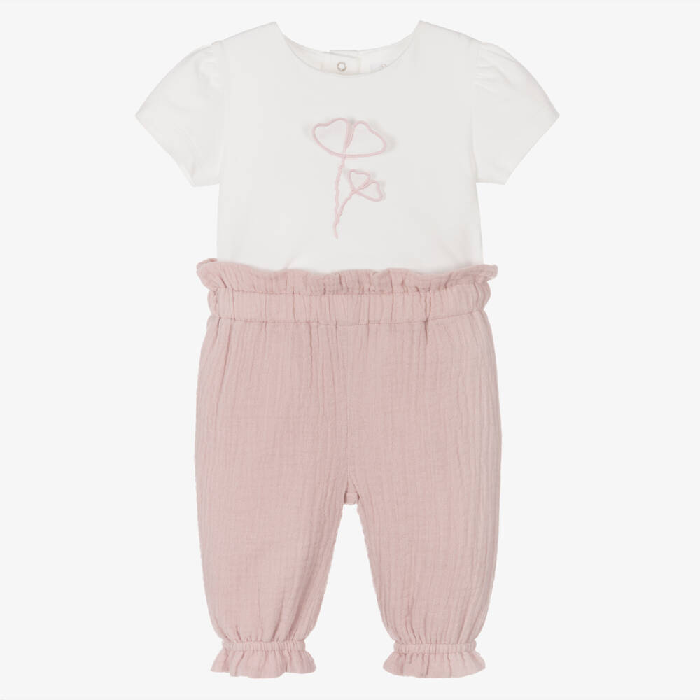 Patachou-Наряд из розового хлопка с цветочным узором для девочек | Childrensalon Outlet