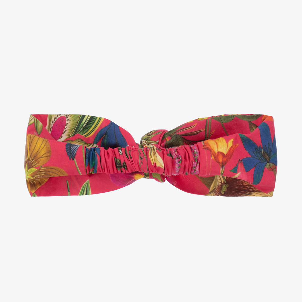 Patachou-Girls Pink Cotton Botanical Bow Headband | Childrensalon Outlet