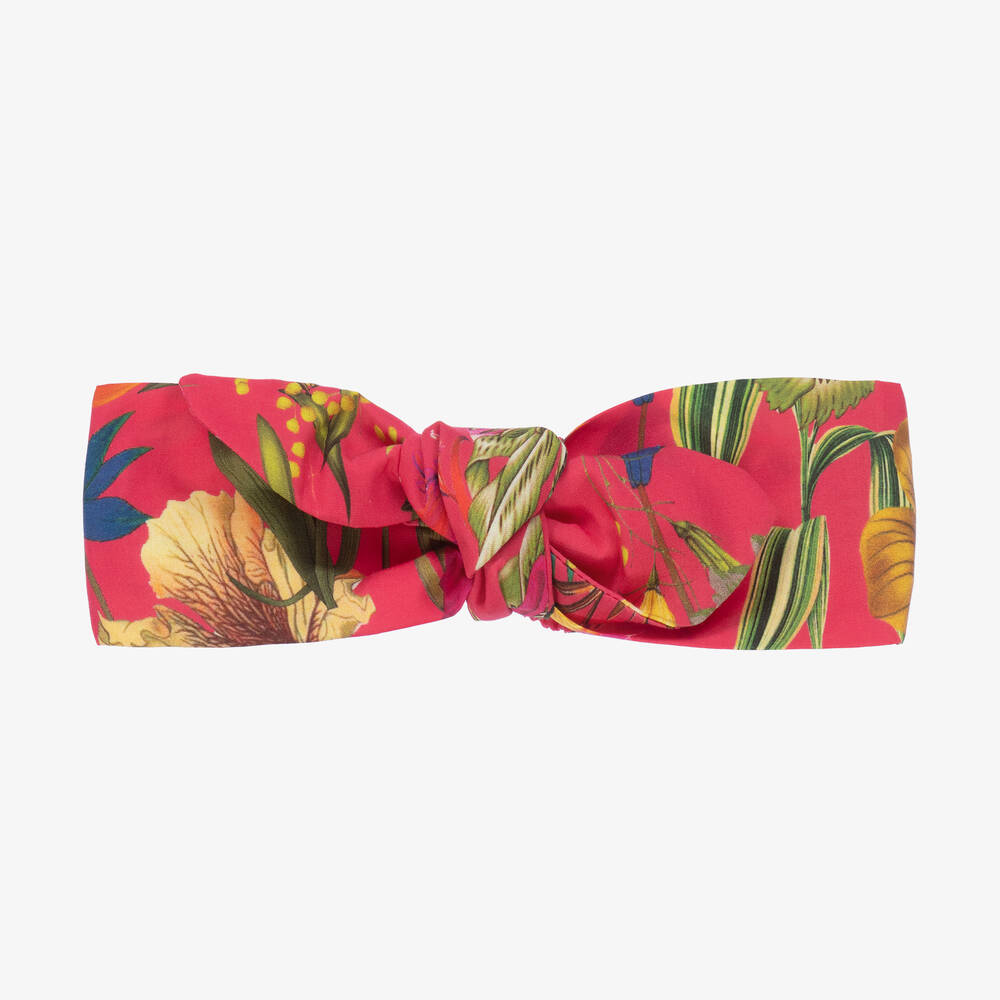 Patachou - Girls Pink Cotton Botanical Bow Headband | Childrensalon