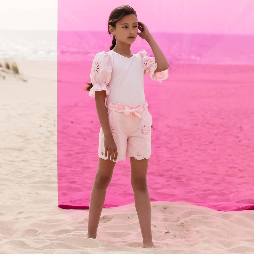 باتاشو-طقم شورت قطن لون زهري للبنات | Childrensalon Outlet