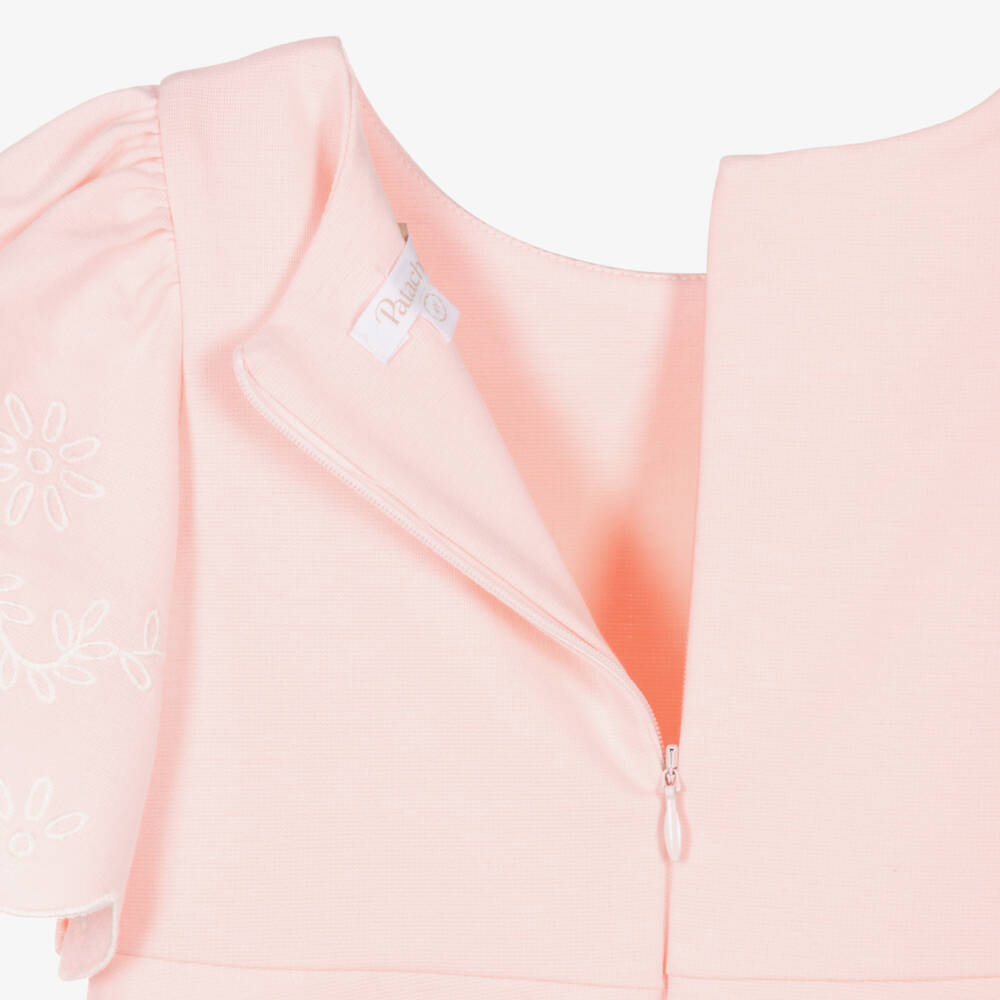Patachou-Girls Pink Cotton Jersey Dress with Embroidered Sleeves | Childrensalon Outlet