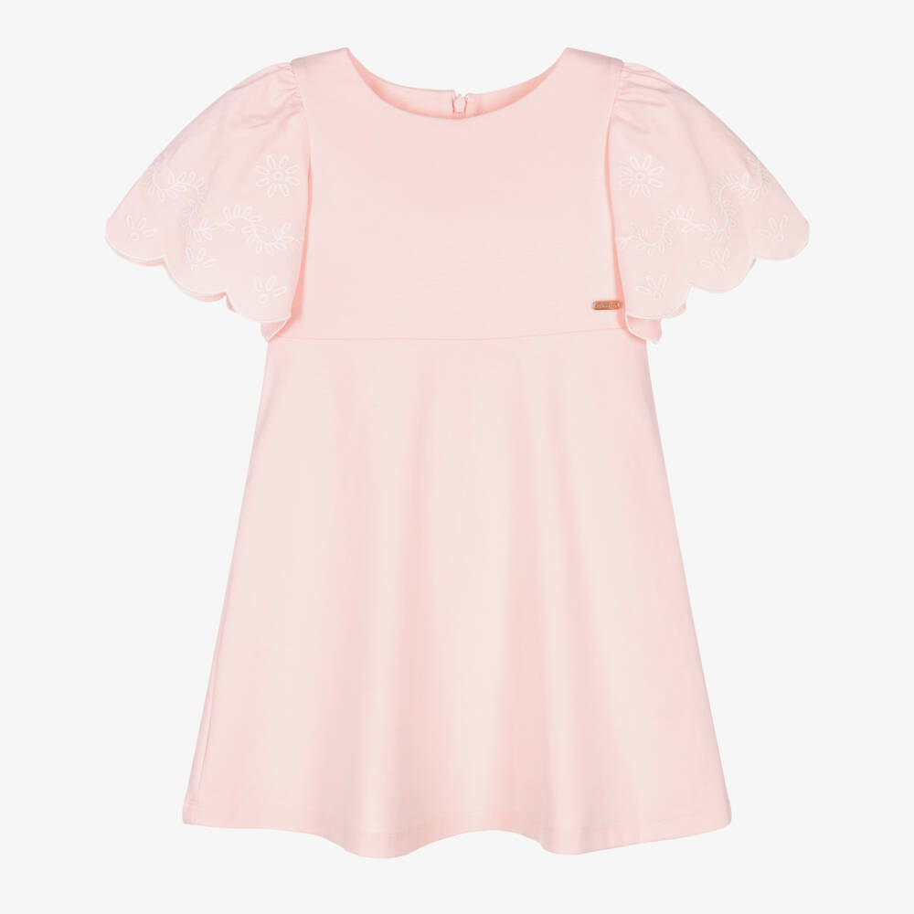 Patachou-Girls Pink Cotton Jersey Dress with Embroidered Sleeves | Childrensalon Outlet