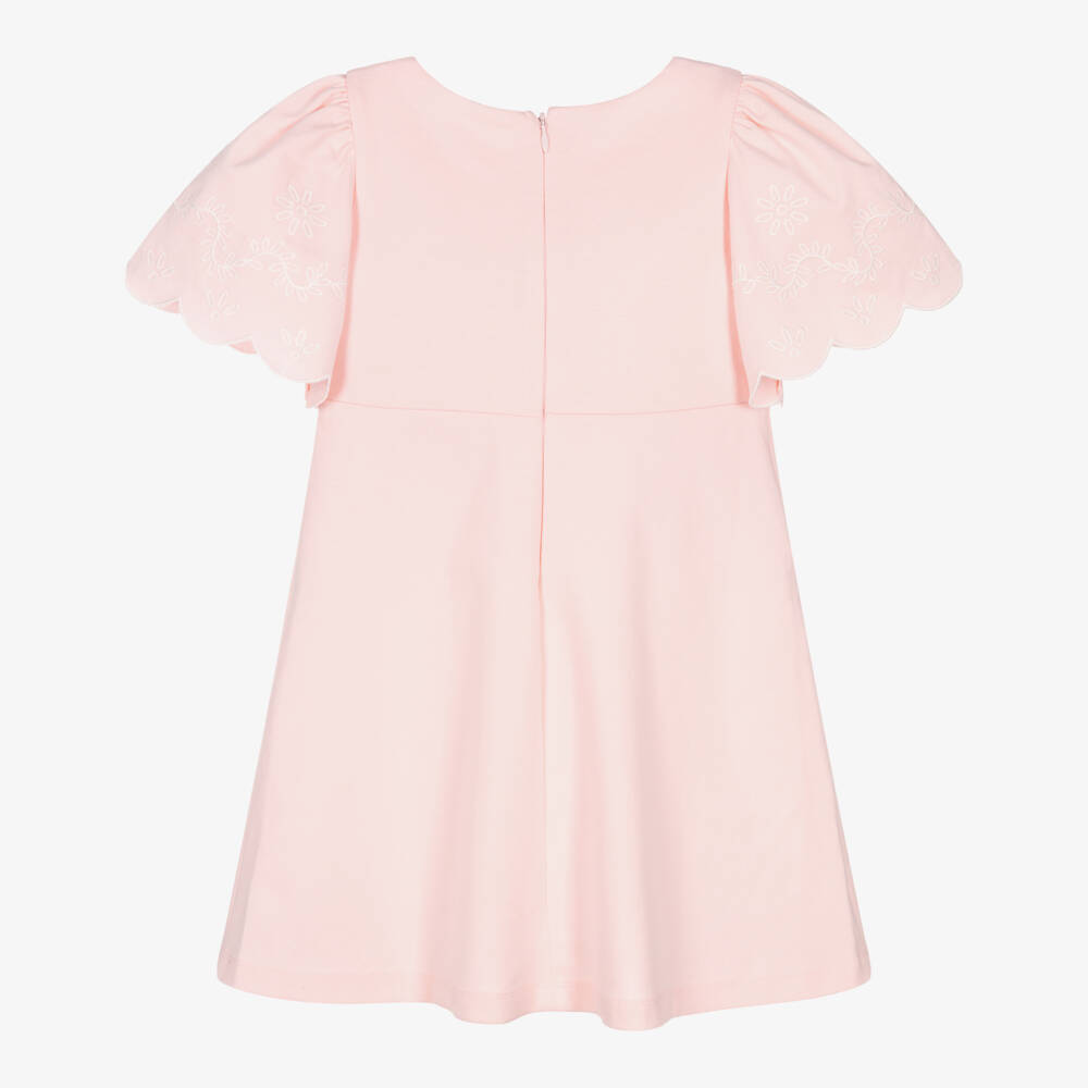 Patachou-Girls Pink Cotton Jersey Dress with Embroidered Sleeves | Childrensalon Outlet