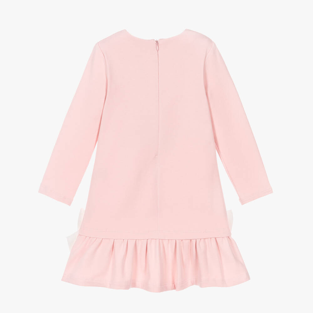 Patachou-Girls Pink Cotton Jersey Dress with Ivory Bows | Childrensalon Outlet