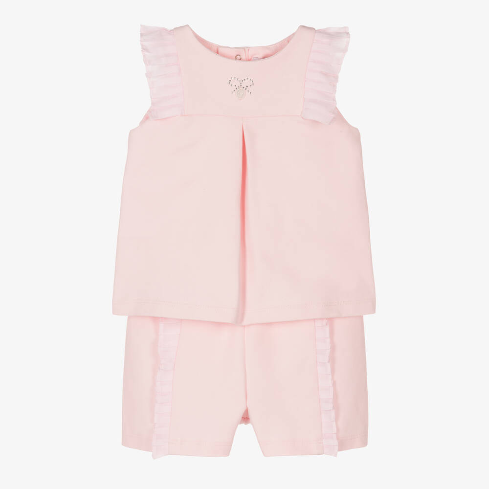 Patachou - Girls Pink Cotton Jersey Shorts Set | Childrensalon