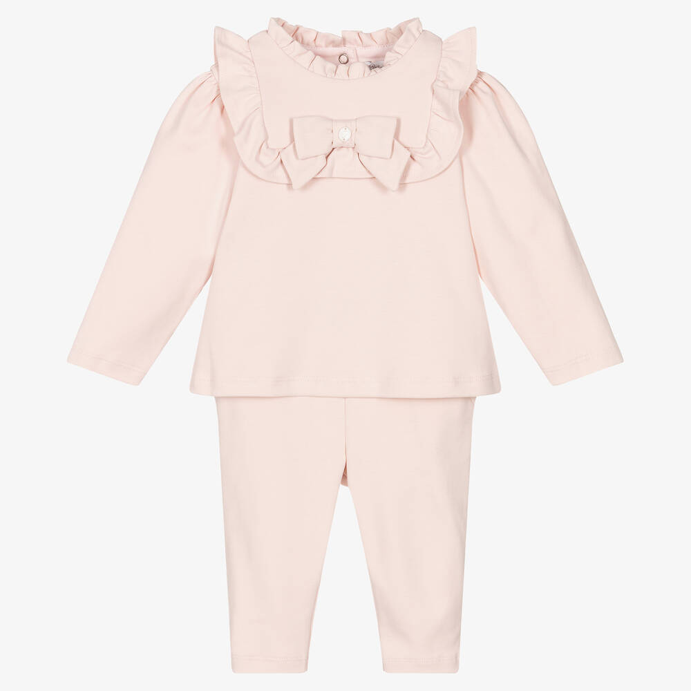 Patachou - Girls Pink Cotton Jersey Trouser Set | Childrensalon