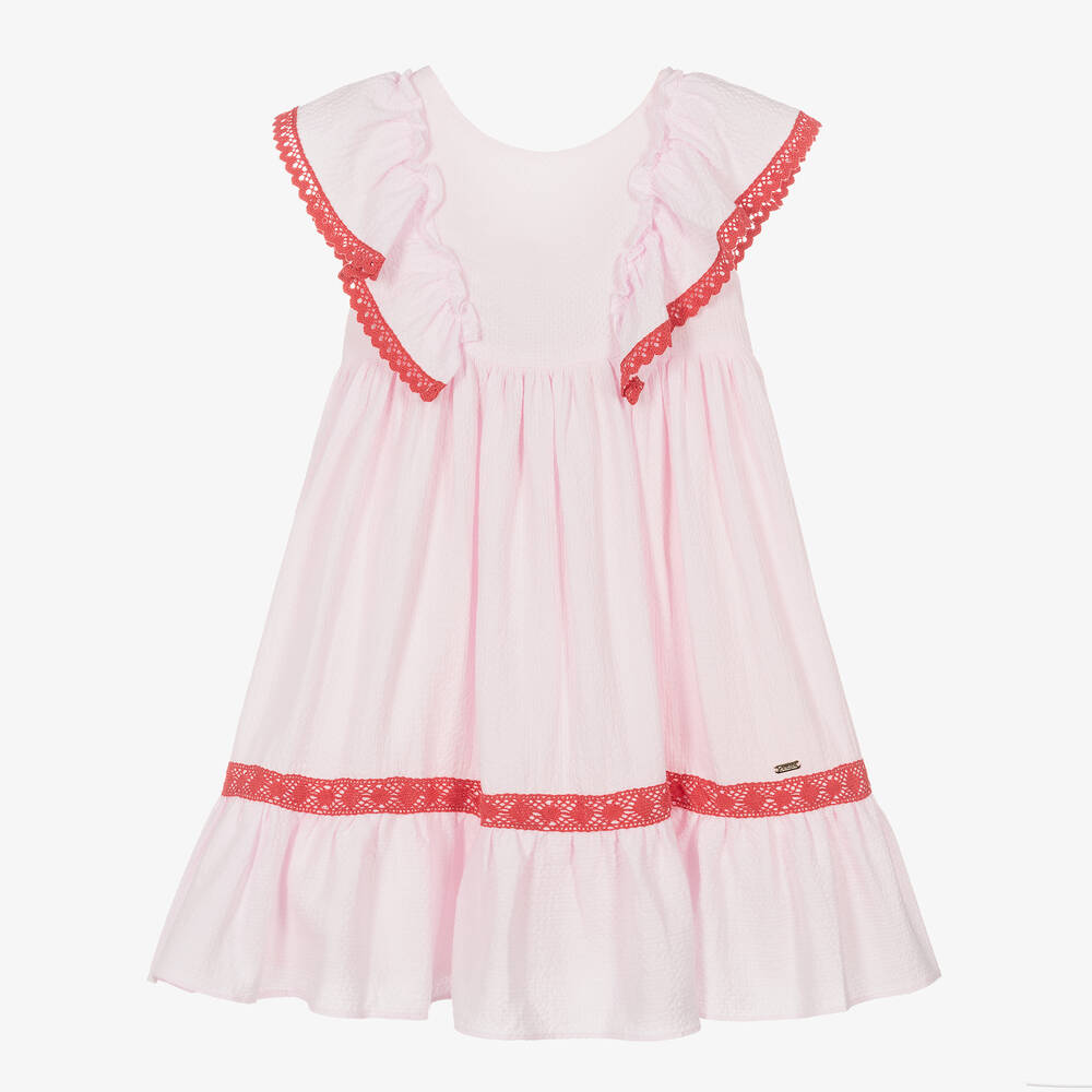 Patachou-Girls Pink Cotton Lace Trim Dress | Childrensalon Outlet