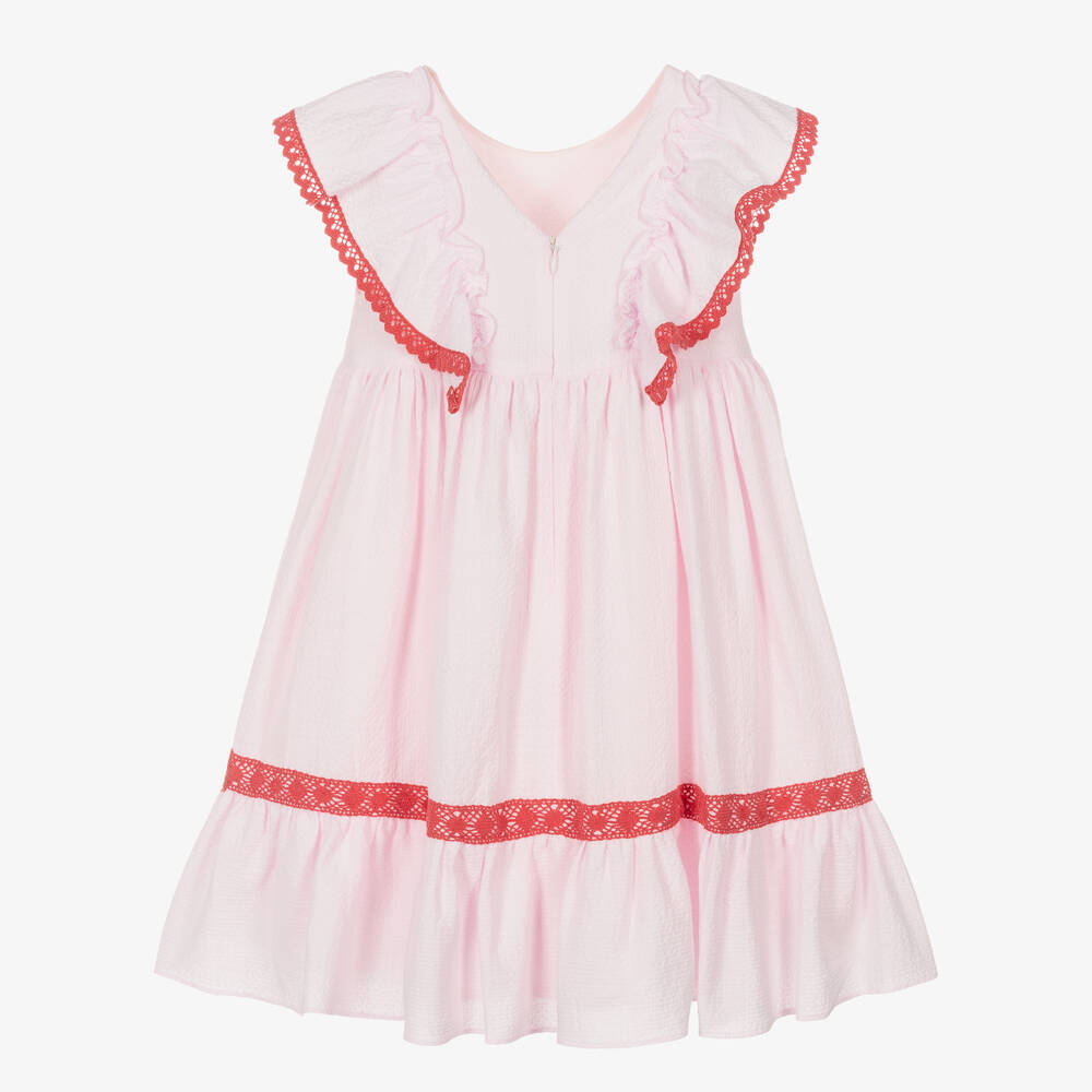 Patachou-Girls Pink Cotton Lace Trim Dress | Childrensalon Outlet
