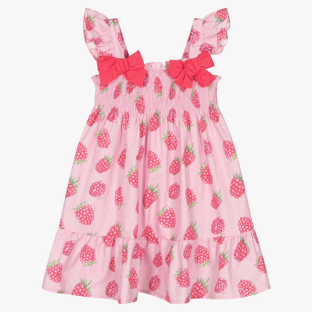 Patachou - Rosa Baumwollkleid mit Himbeer-Print | Childrensalon