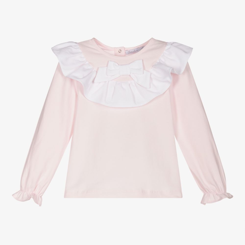 Patachou - Girls Pink Cotton Ruffle Top | Childrensalon