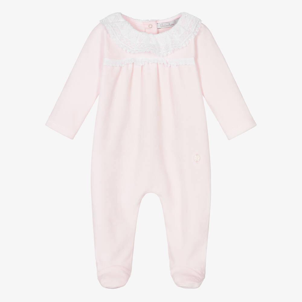Patachou-Розовый комбинезон из хлопкового велюра с кружевом | Childrensalon Outlet