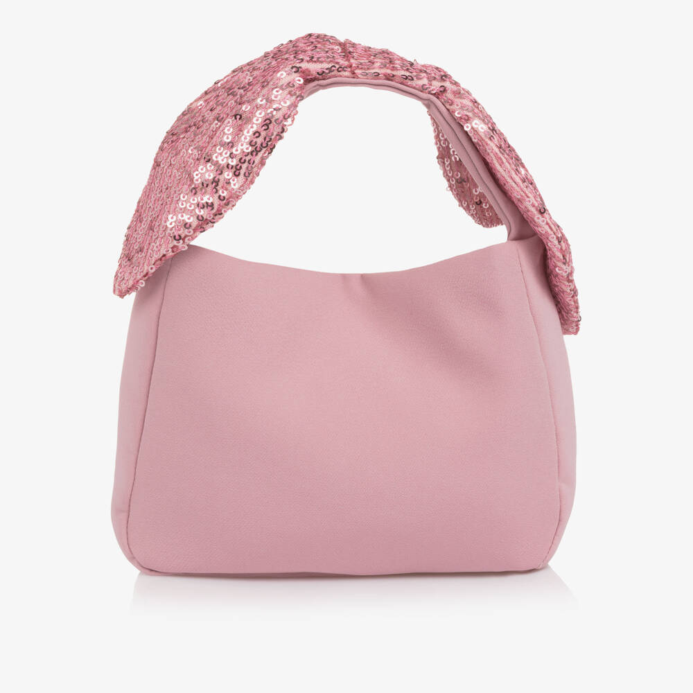 Patachou-Girls Pink Crêpe & Sequin Trim Handbag (18cm) | Childrensalon Outlet