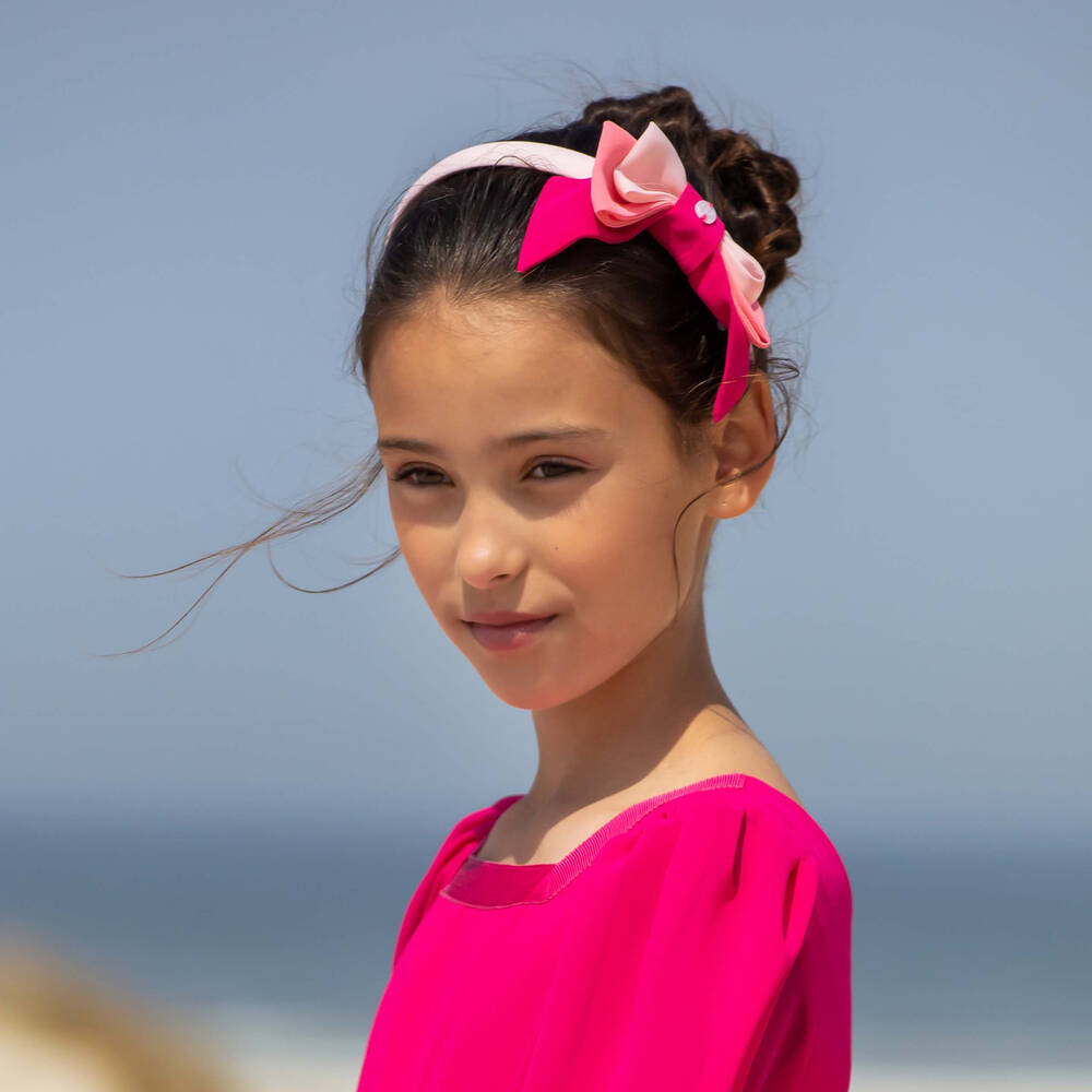 Patachou-Girls Pink Crêpe Chiffon Bow Hairband | Childrensalon Outlet
