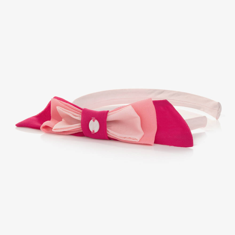 Patachou-Girls Pink Crêpe Chiffon Bow Hairband | Childrensalon Outlet