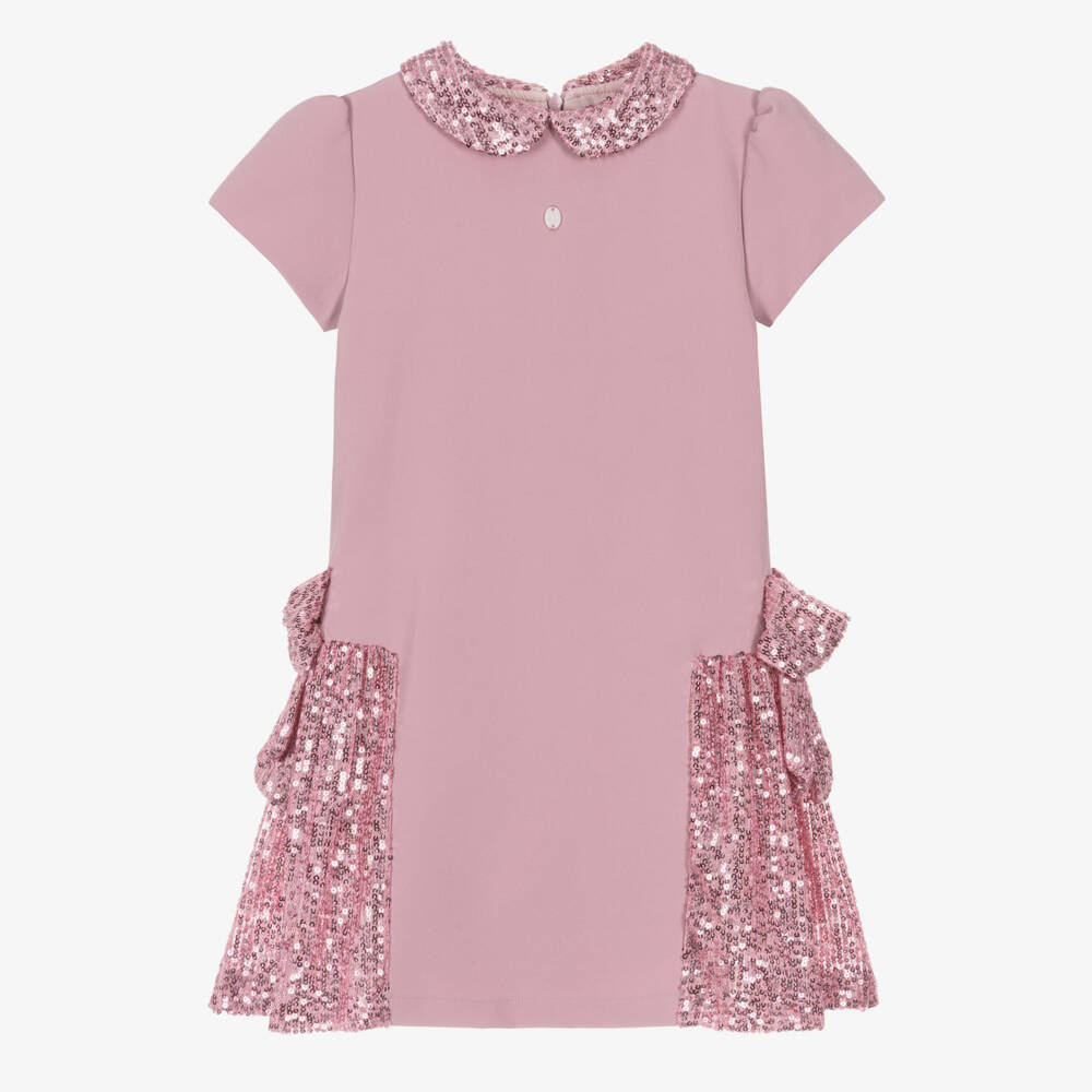 Patachou-Girls Pink Crêpe Dress with Sequin Trim | Childrensalon Outlet