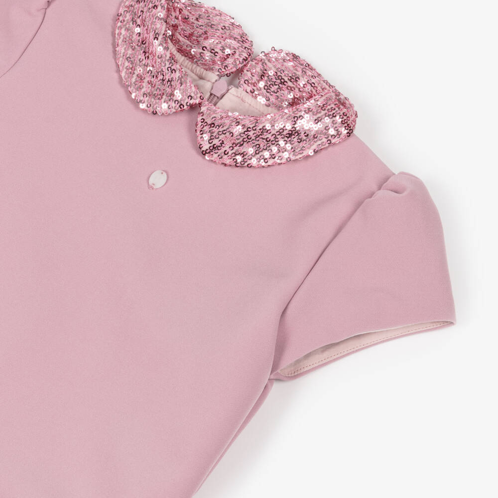Patachou-Girls Pink Crêpe Dress with Sequin Trim | Childrensalon Outlet