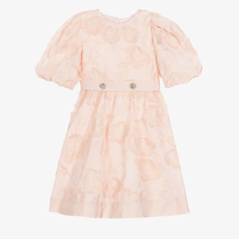 Patachou - Girls Pink Embroidered Floral Dress | Childrensalon