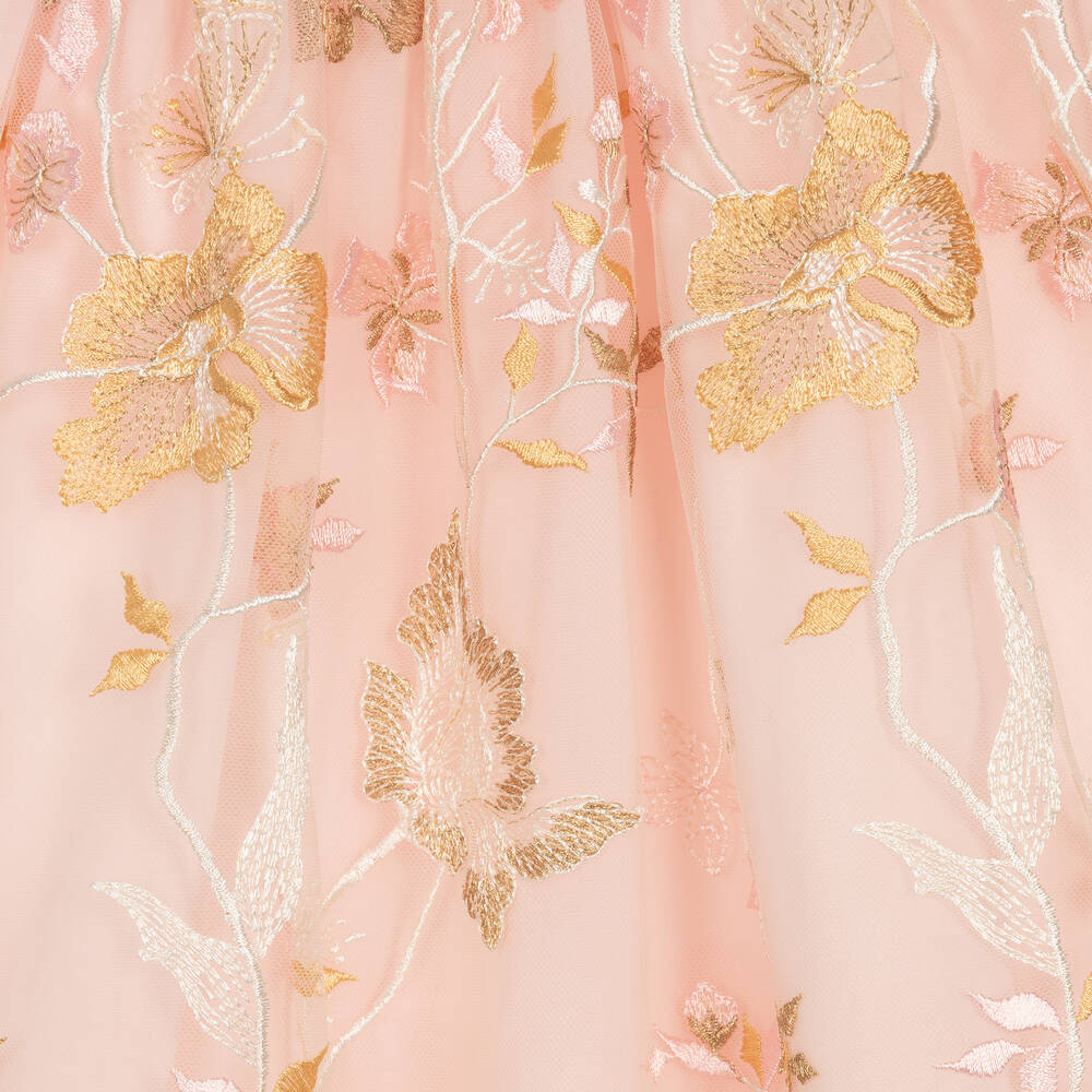 باتاشو-فستان أطفال بناتي تول لون زهري مطرز بورود | Childrensalon Outlet