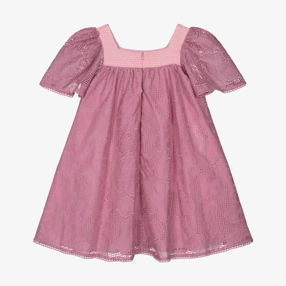Patachou-Girls Pink Embroidered Floral Lace Dress | Childrensalon Outlet