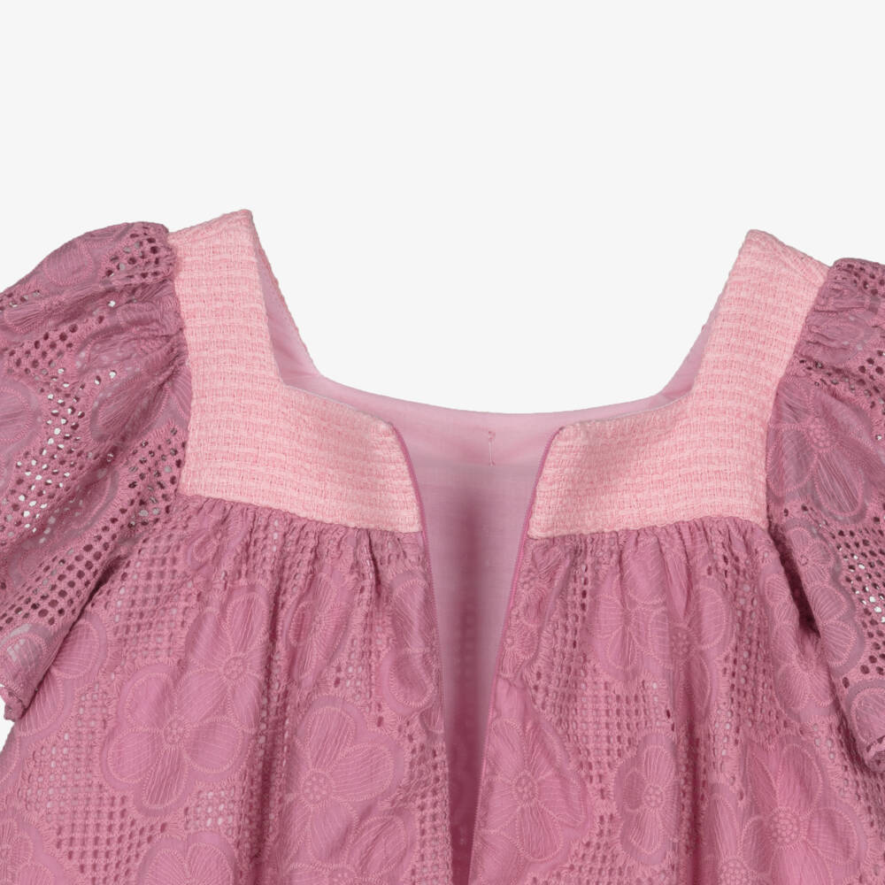Patachou-Girls Pink Embroidered Floral Lace Dress | Childrensalon Outlet